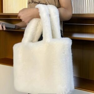 Elegant White Faux Fur Tote Bag
